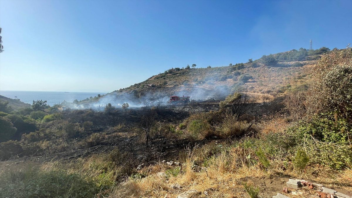 İzmir’de otomobilde çıkıp makilik alana sıçrayan yangın kontrol altında