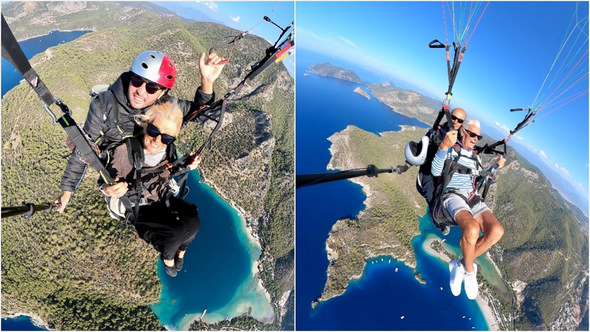 Fethiye'de 86 ve 81 yaşında iki Hollandalı turist yamaç paraşütü yaptı