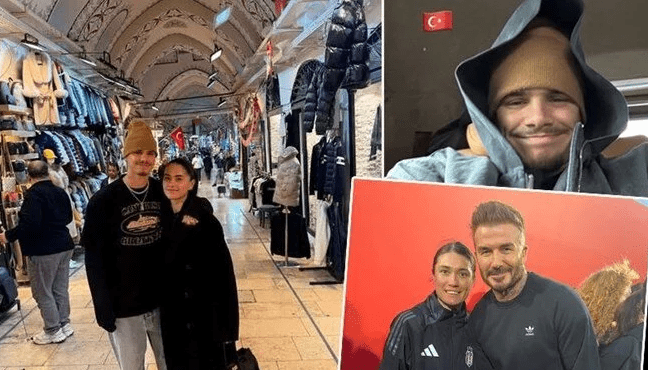 Ünlü futbolcu David Beckham, oğlu Romeo Beckham  ile birlikte